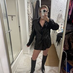 Boohoo x Kourtney Kardashian Black Sequin Oversized Blazer size 10